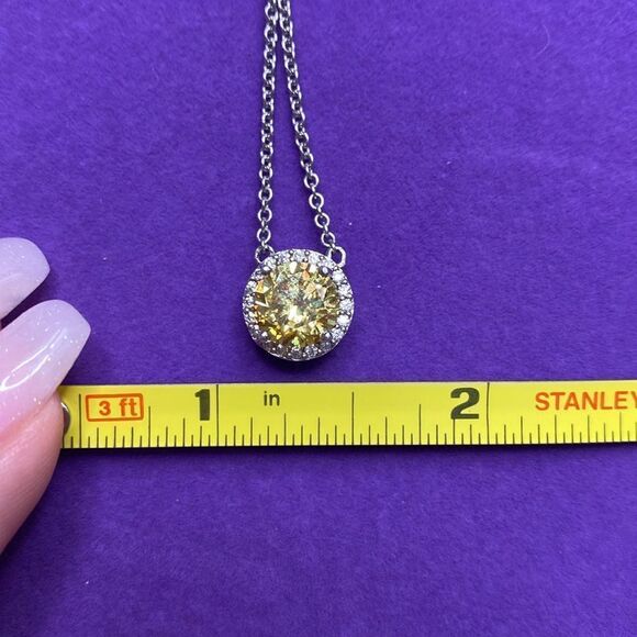 💛 925 Yellow & White CZ Halo Necklace - Picture 6 of 7